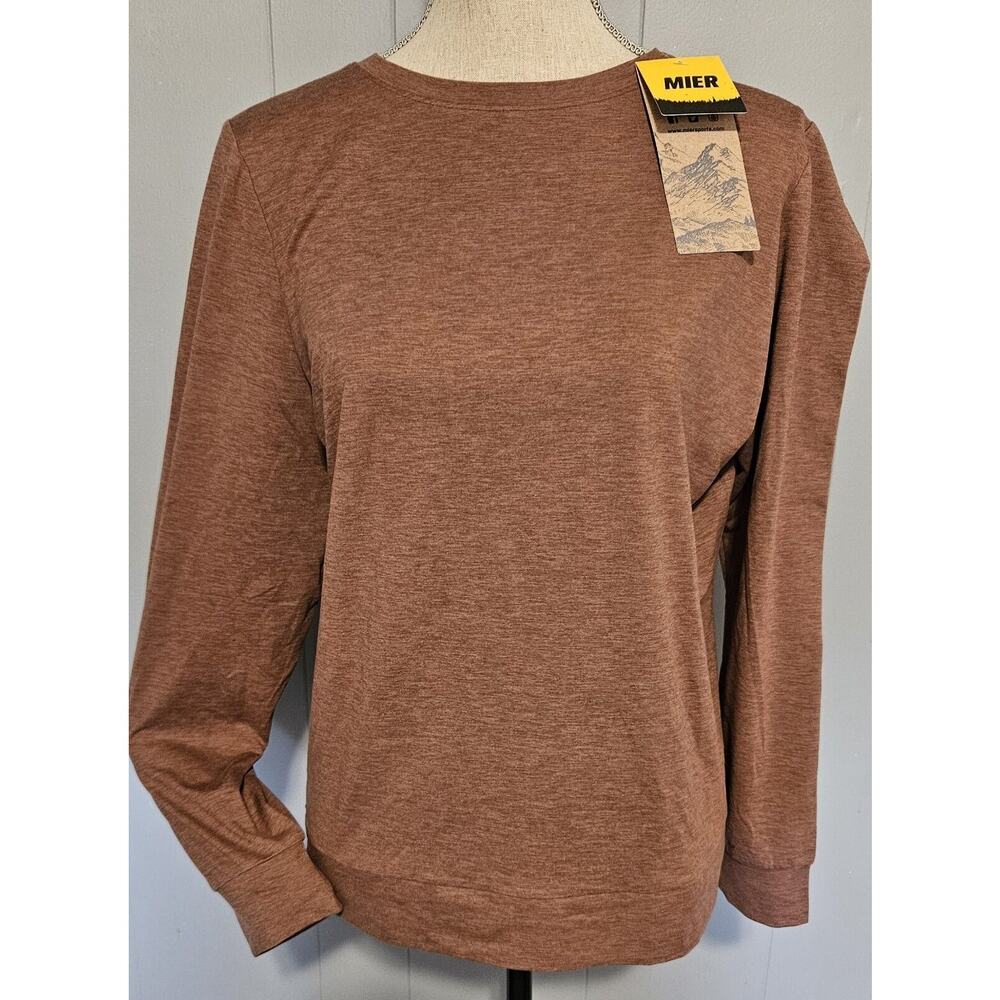 MIER Women's Soft Long Sleeve Workout Shirt. Brown Heather. XL